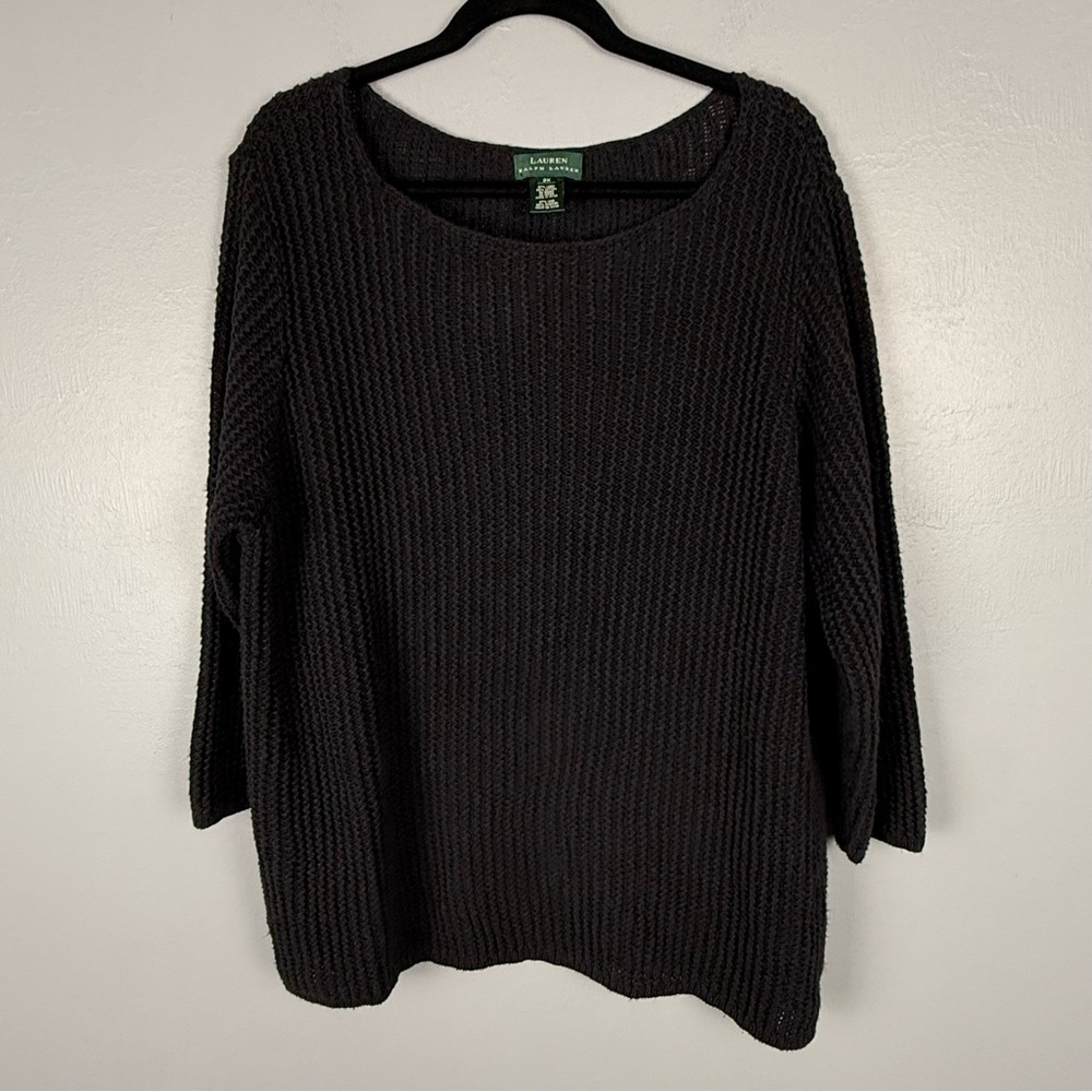 Lauren Ralph Lauren Sweater Women’s 2X Black Linen & Cotton Blend Cable Knit
